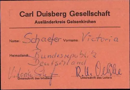603595 | Mitgliederausweis 1963, der Carl Duisberg Gesellschaft, Chemie  | Gelsenkirchen (W - 4650), -,