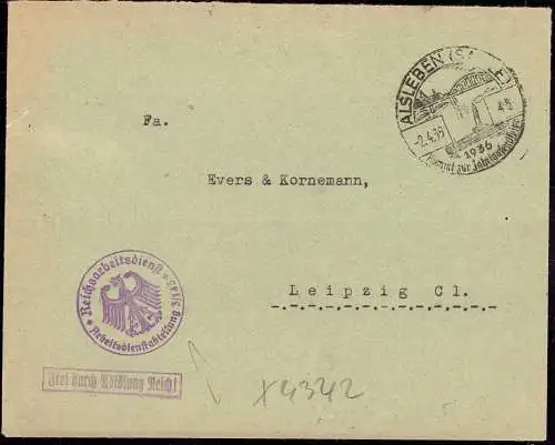 603623 | Dienstbrief Frei durch  Ablösung RAD Lager 3 / 145  | Alsleben (O - 4342), -,