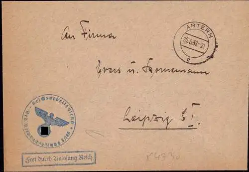 603626 | Dienstbrief Frei durch  Ablösung RAD Lager 3 / 145  | Artern (O - 4730), -,