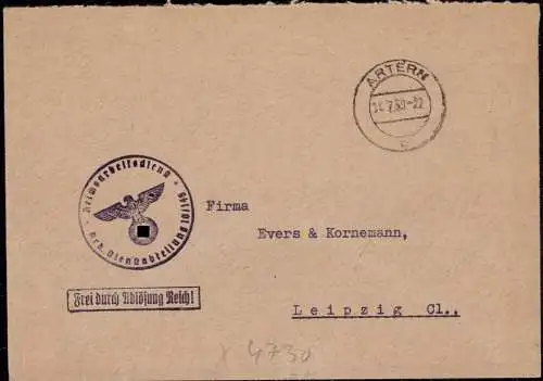 603629 | Dienstbrief Frei durch  Ablösung RAD Lager 10 / 145  | Artern (O - 4730), -,