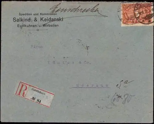 603641 | Brief per Einschreiben der Spedition Salkind & Keidanski  | Eydtkuhnen (Stallupönen OP), Wirballen (Heydekrug O