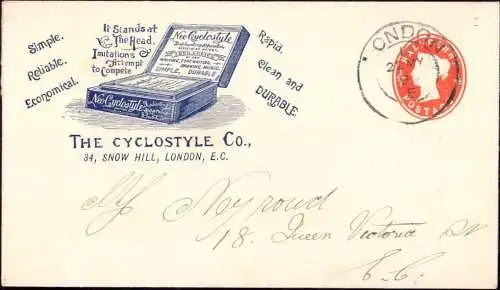 603652 | Ganzsache mit Zudruck der Cyclostyle Co. London, Büro, Schrift, Druck, Schreibmaschine  | -, -,