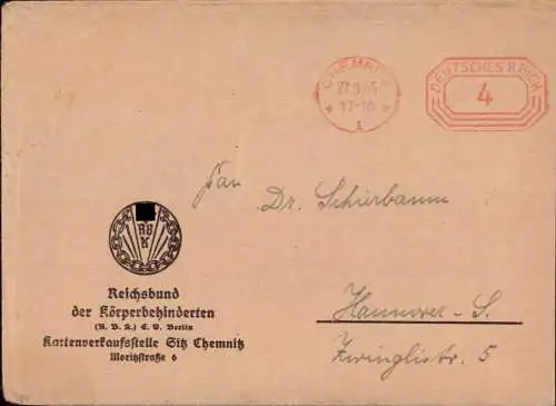 603666 | Brief mit Logo des Reichsbund der Körperbehinderten, Medizin | Chemnitz (O 9010)