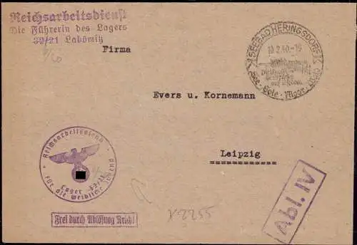 603668 | Dienstbrief des RAD Lager 32 / 21  | Labömitz Post Benz (O - 2251), Seebad Heringsdorf (O - 2255),