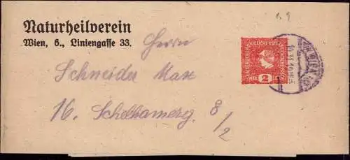 603669 | Privatganzsache Zeitungsstreifband 1919, Naturheilverein, Medizin, Kneipp | Wien (A 1010 Österreich)