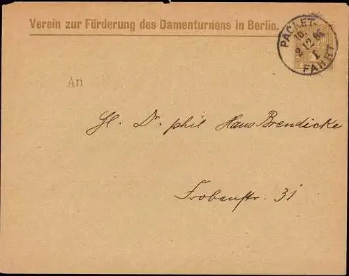 603672 | Paketfahrt, Ganzsache des Verein zur Förderung des Damenturnens, Frau, Turnen  | Berlin (W - 1000), -,