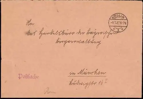 603676 | Pommern, Postsache der Oberpostdirektion mit Siegel | Köslin