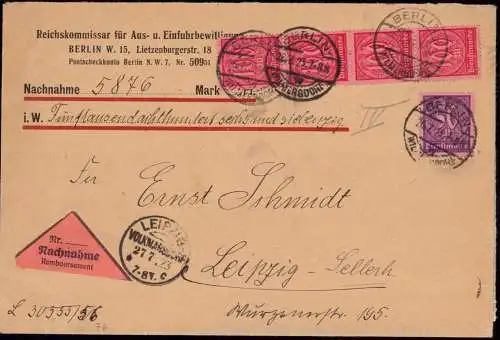 603683 | Dienstbrief per Nachnahme 1923, des Reichskommissar für Ein und Ausfuhrgenemigungen  | Berlin (W - 1000), -,