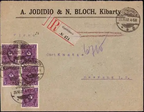 603685 | Ostpreussen, Brief der Firma Jodidio & Bloch, Kibarty, Litauen, aufgegeben in | Eydtkuhnen (Stallupönen OP)