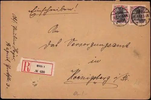 603687 | Ostpreussen, Brief 1920, per Einschreiben aus  | Tilsit (Tilsit OP), -,