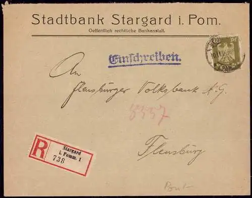 603693 | Pommern, Brief 1924, per Einschreiben aus  | Stargard, -,