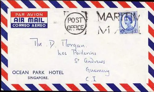 603709 | Brit. Fieldpost ?, Maritim Mail to Guernsey, English Stamp used in Singapore  |