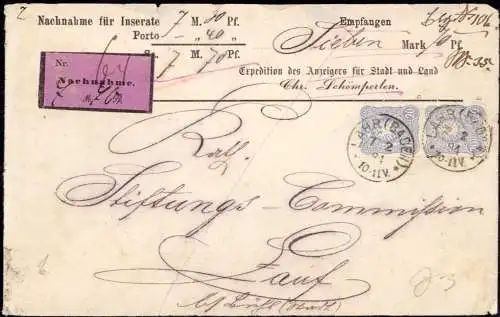 603713 | Brief per Nachnahme für Inserate im Anzeiger für Stadt und Land, Chr. Schömperlen | Lahr Schwarzwald (Baden) (W