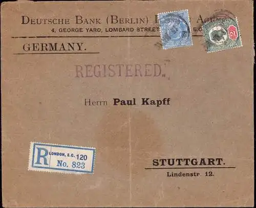 603722 | Brief mit Firmenlochung Perfin der Filiale der Deutschen Bank (Berlin) in London  | -, -,