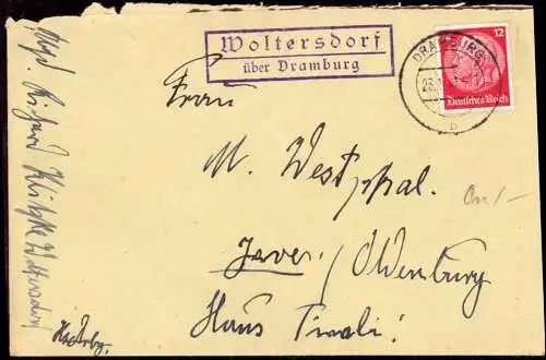 603731 | Pommern, Brief per Einschreiben von der Posthilfsstelle Woltersdorf, Drawsko Pomorskie | Dramburg