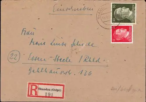 603739 | Ostpreussen, Brief per Einschreiben aus  | Skandau (Gerdauen OP), -,