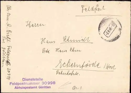 603740 | Ostpreussen, Feldpostbrief 1940, FP 30998 RAD Abteilung 3 / 11  | Göritten (Stallupönen OP), -,