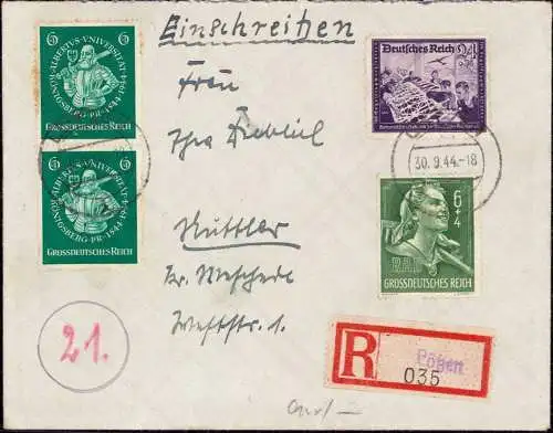 603748 | Ostpreussen, Brief 1944 Masuren, per Einschreiben aus  | Lötzen (Lötzen OP), -,