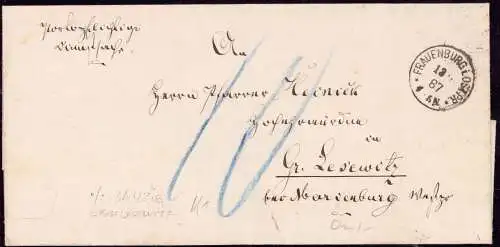 603749 | Ostpreussen, Dienstbrief Portophlichtige Dienstsache 1887  | Frauenburg (Kreis Braunsberg Opr.), -,