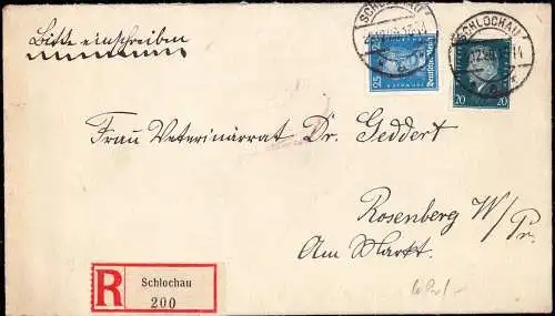 603753 | Westpreussen, Brief per Einschreiben  | Schlochau (Schlochau WP), -,