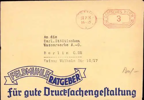 603767 | Pommern, dekorativer Brief, Werbung des Papierwerk Feldmühle | Stettin (Stettin Stadt Pommern)