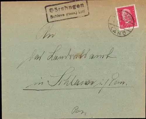 603769 | Pommern, Brief 1931, von der Posthilfsstelle  | Görshagen (Kreis Schlawe Pommern), -,