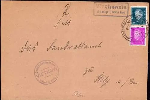 603774 | Pommern, Brief 1930 mit Siegel, von der Posthilfsstelle  | Virchenzin (Kreis Stolp Pommern), Stolp,