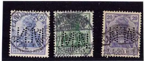 603787 | Brandenburg Neumark, 3 Briefmarken mit Firmenlochung MN  | Landsberg (Kreis Landsberg/W Neumark), -,