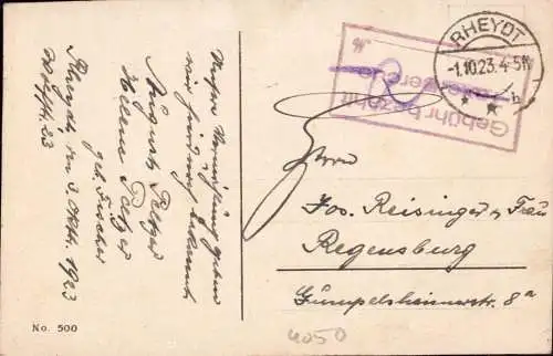 603793 | Inflation, Postkarte vom 1.10.23mit sauberen Gebühr bezahlt Stempel | Rheydt  ; Mönchengladbach (W 4050)