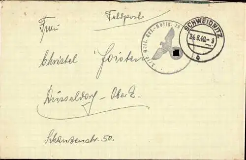 603805 | Schlesien, Feldpostbrief vom der Artellerie Ersatz Abteilung 28  | Schweidnitz (Kreis Schweidnitz N.Schl.), -,