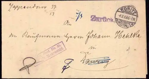 603807 | Dienstbrief, Frei laut Avers, Retour | Konitz (Konitz WP), Danzig (Danzig WP)