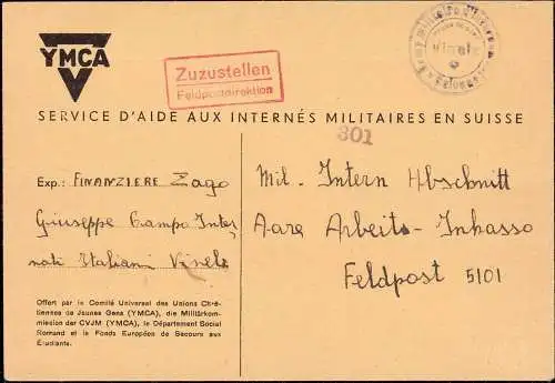 603827 | Kriegsgefangenenpost POW, Interniertenpost, Internati Italiano, Feldpost, Zensur, YMCA  | Vinelz Schweiz