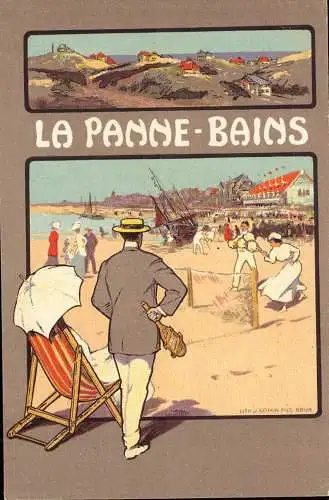 603924 | Dekorative Werbekarte, 1910, Seebad La Panne, Belgien, Strand,Tennis  |