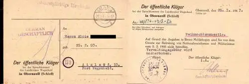 603930 | Weihnachtsamnestie, Persilschein, 2 Dokumente, Entnazifizierung wegen Mitgliedschaft in der NSDAP | Obernzell (