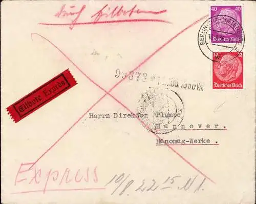 603936 | Brief per Eilboten an den Direktor Plumpe der Hanomag Werke  | Berlin (W - 1000), Hannover (W - 3000),