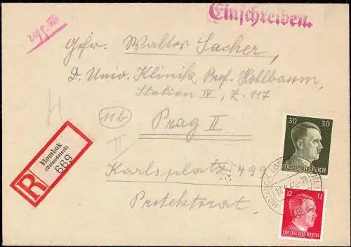 603938 | Sudetenland, Brief per Einschreiben  | Hombok (Kreis Bärn Gebiete), -,