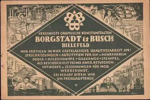 603946 | Dekorative Werbekarte der Druckerei Borgstädt & Busch  | Bielefeld (W - 4800), -,