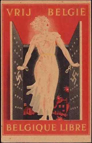 603958 | Befreiung, seltene Politische Propagandakarte "Vrij Belgie" "Belgique Libre" von 1946  |