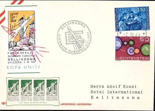 603979 | Raketenpost Bellinzona mit seltener Zulieferung aus Liechtenstein  | Bellinzona (CH - 6500 Schweiz), -,