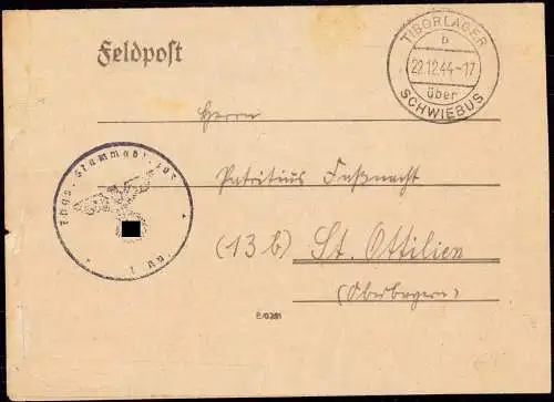 603999 | Feldpost einer Festungs Sturm Abteilung aus dem Tiborlager | Schwiebus (Kreis Züllichau-Schwiebus Neumark)