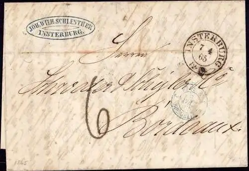604001 | Ostpreussen, 1865, Weinbestellung der Firma Schlenther, Tschernjachowsk  | Insterburg; Bordeaux Gironde