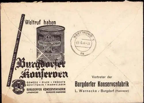 604005 | Dekorativer Briefumschlag der Burgdorfer Konservenfabrik, Warnecke  | Burgdorf (W - 3167), -,