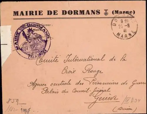604010 | Dienstbrief, 1941, Mairie de Dormans an das Rote Kreuz, Zensur  | Dormans;Marne (F 51700 Frankreich), -,