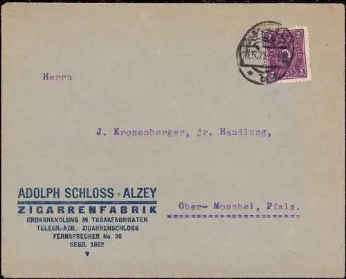 604052 | dekoratievr Brief der Zigarrenfabrik Adolph Schloss, Tabak, Zigarre  | Alzey (W - 6508), -,