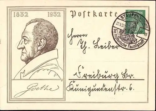 604061 | Ganzsache Goethe mit Faust Werbestempel, Literatur, Theater  | Staufen (W - 7813), -,