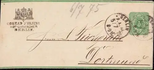 604074 | Streifband mit dekorativen Absenderstempel des Hof Uhrmacher Conrad Felsing  | Berlin (W - 1000), -,
