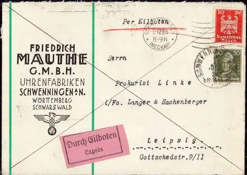 604077 | Dekorativer Brief der Uhrenfabrik Friedrich Mauthe, Uhr | Villingen-Schwenningen (Baden) (W 7730)