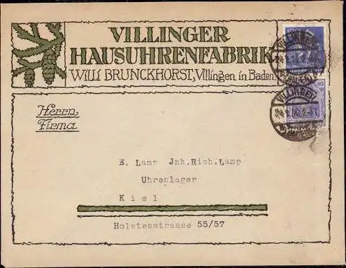 604084 | Dekorativer Brief der Villinger Hausuhrenfabrik, Willi Brunckhorst, Uhr | Villingen-Schwenningen (Baden) (W 773