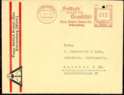 604092 | Dekorativer Brief mit Firmenlogo der Firma Franz Hettich, Uhr | Schramberg (W 7230)