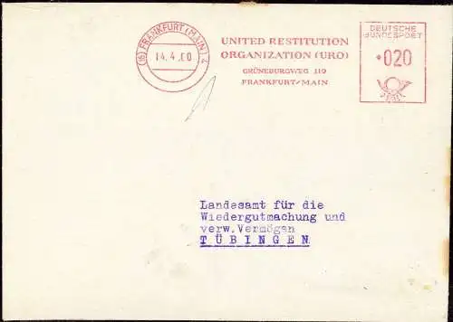 604110 | Brief mit Freistempel der United Restitution Organisation URO, Widergutmachung, Judaica | Frankfurt (O 1200)